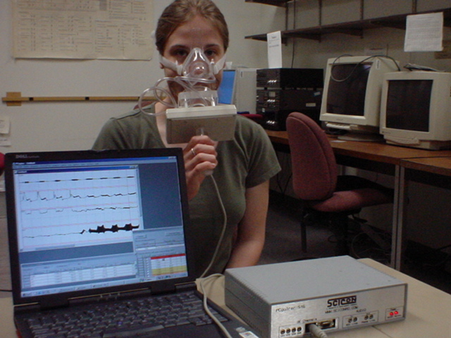 research participant wearing mask to capture speech